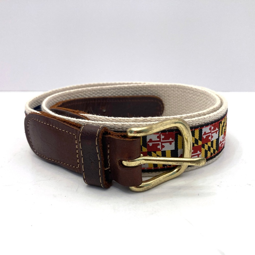 Charm City Clothing Co. Size 36 Maryland Flag Ribbon Canvas Leather Belt Brass